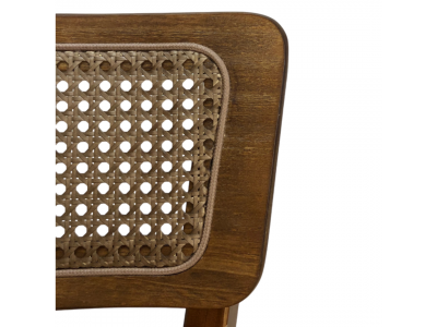 2 Cadeira de madeira cor amendoado com estofado marrom e encosto em palhinha | Coleção Acapulco